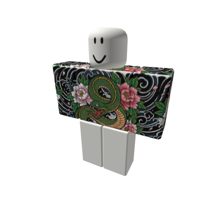 Hebi Snake Peony Tattoo Shirt Green Coil
